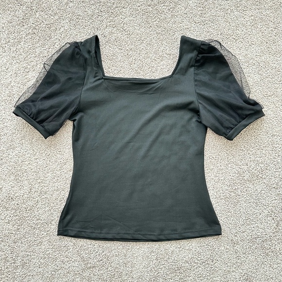 SHEIN Contrast Mesh Puff Short Sleeve Tee - Picture 5 of 5